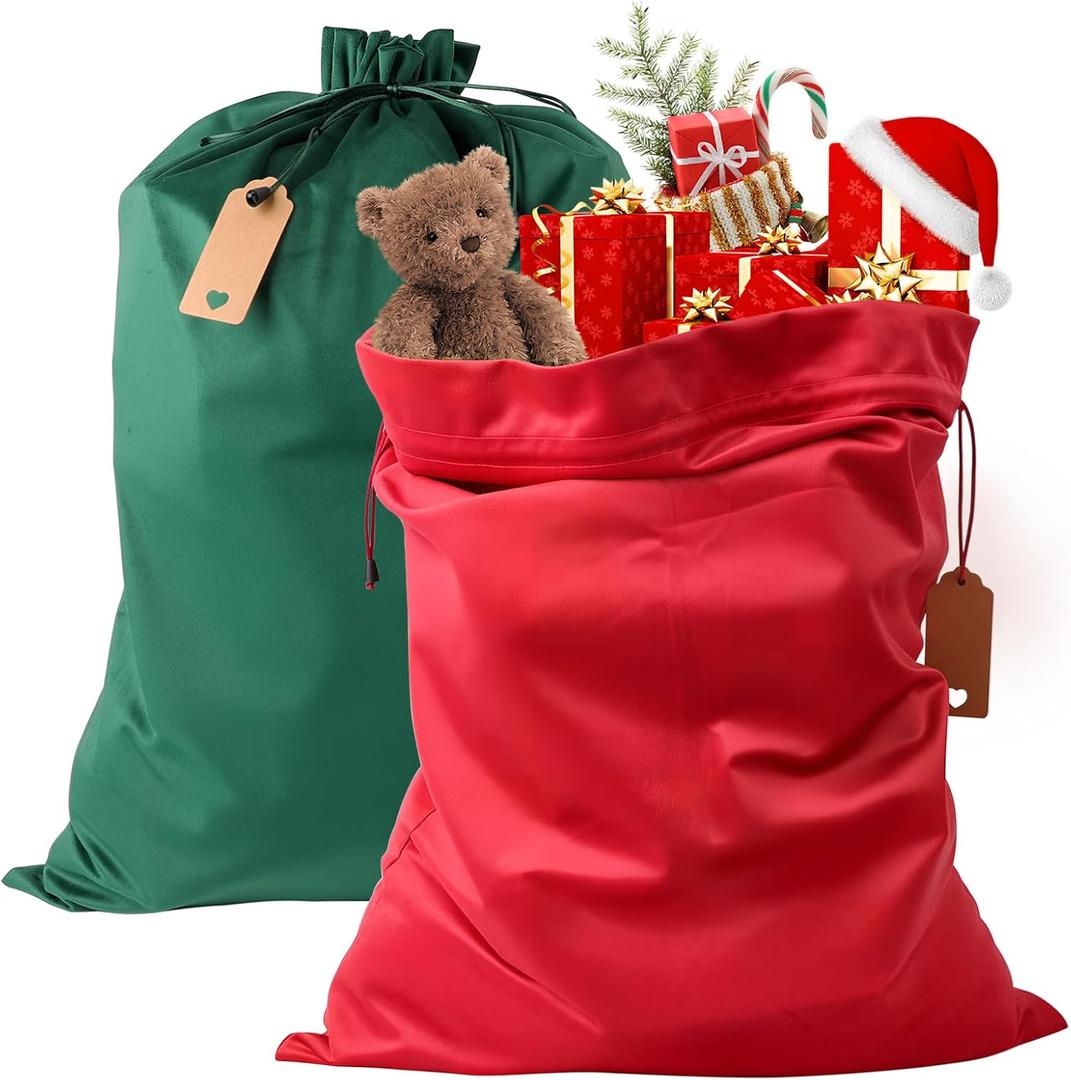 HRX Package Large Velvet Christmas Gift Bags 2 Packs, 27x19.5 Inch Fabric Drawstring Gift Bags, Xmas Cloth Wrapping Sack for Presents