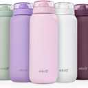Ello Cooper 22oz Stainless Steel Water Bottle with Straw and Carry Handle, Double Walled and Vacuum Insulated Metal, Leak Proof Locking Lid with Soft Silicone Spout, Reusable, BPA Free, Cashmere Pink