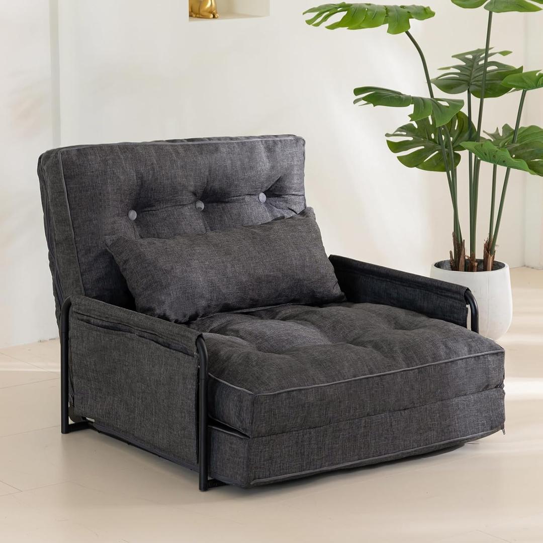 YOSHOOT Adjustable Lazy Floor Sofa, Folding Couch Bed with 5 Positions Adjustable Backrest, Convertible Bean Bag Sofa Bed Couch Foldable Sleeper Chair with Pillow for Reading GamingGrey, Single