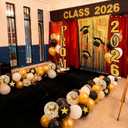 Prom 2026 Party Decorations Set Black and Gold Graduation Party Supplies Prom 2026 Backdrop Signs Balloon Tinsel Foil Fringe Curtains Carpet for Graduation Decoration