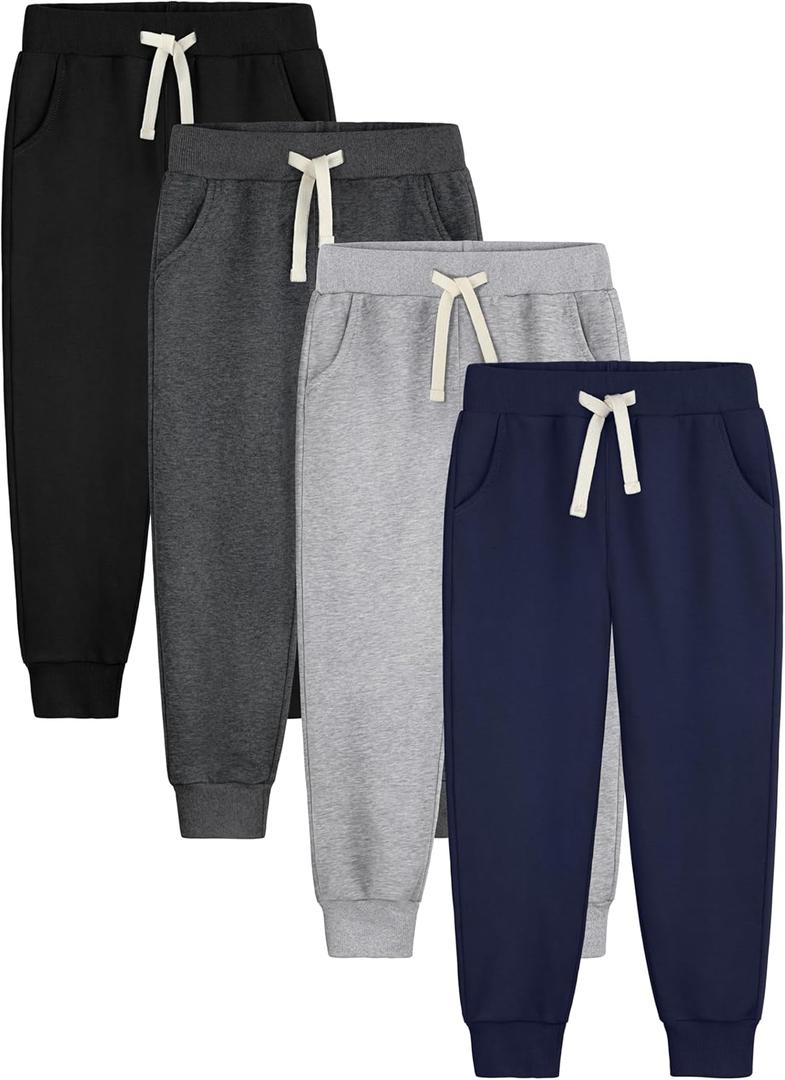 4 Pack Boys Sweatpants Joggers Cotton Athletic Sweatpants Youth Joggers Pants with Pocket Drawstring (Medium, Gray, Navy, Dark Gray, Black)