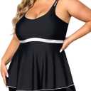 Summer Mae Women's Plus Size Tankini Cutout Two Piece SwimsuitColor Block Flowy Tummy Control 2025 Bathing Suits with Shorts Black, Size: 24 Plus