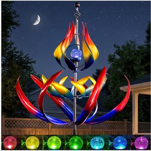 106" Solar Wind Spinners Outdoor Large Metal - Kinetic Wind Sculptures with Crackle Glass LED Globe, Heavy Duty Garden Decor for Outside Lawn Patio, Stable Stake Windmill Yard Art Gifts
