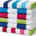 Ben Kaufman Cabana Stripe Beach & Pool Towel - Large Cotton Terry Beach Towel - Soft & Absorbant - Assorted Colors - 30" x 60" - 6 Pack