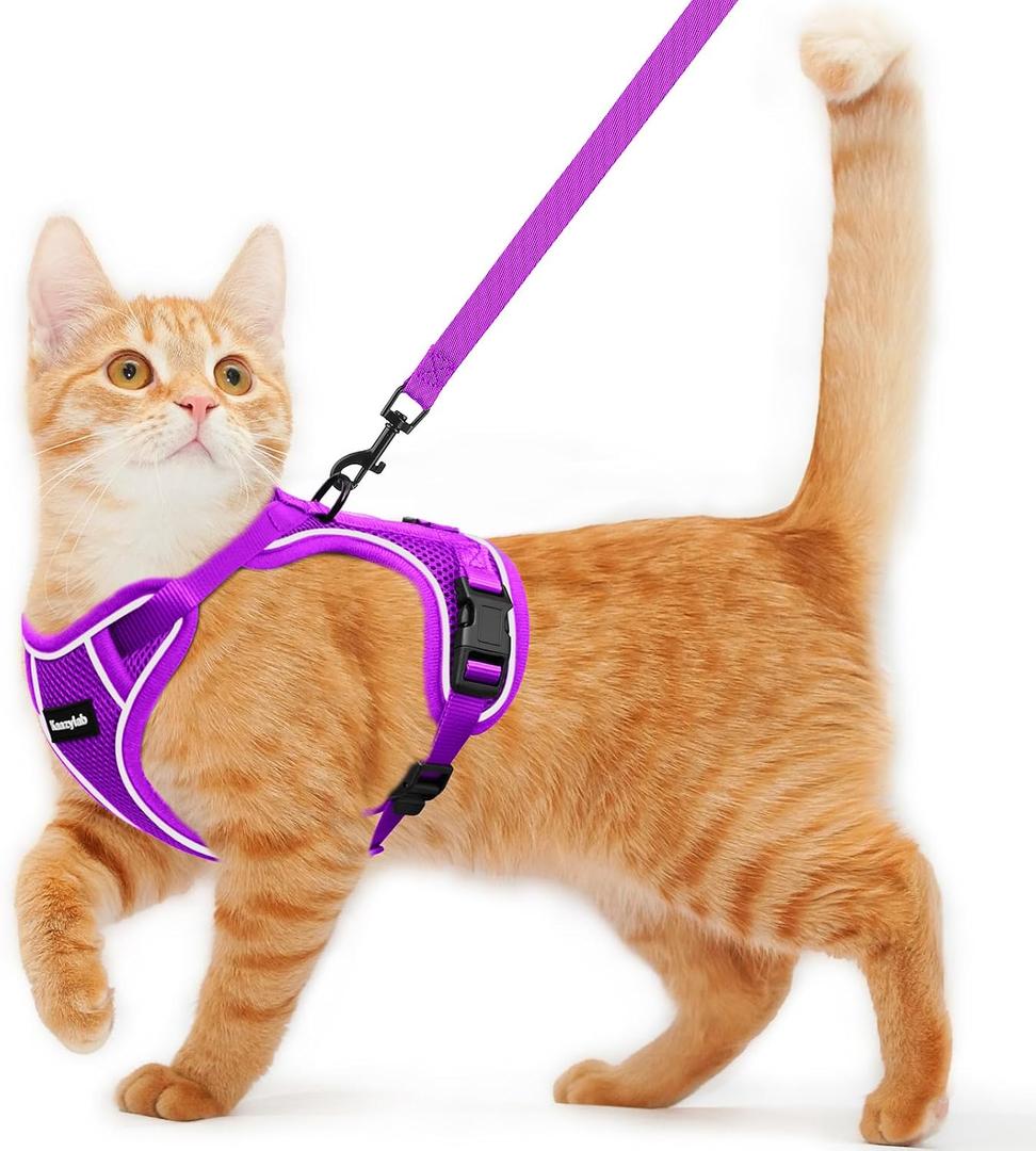 Cat Harness and Leash for Walking Escape Proof Soft Adjustable Cat Leash Breathable Comfortable Vest Easy to Wear Kitten Harness for Outdoor Travel (Purple, S (7-12lb)