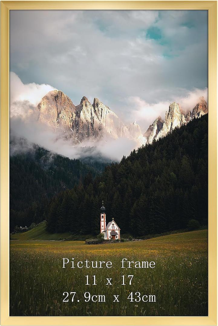 Giftgarden 11x17 Picture Frame Gold, 11 by 17 Thin Poster Photo Frame for Wall Display, Single