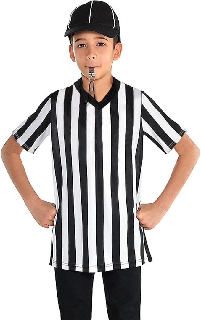 Thapower Children Referee Shirt Costume Kids Youth Black and White Stripe Boy Girls Toddler Ref Jersey, L