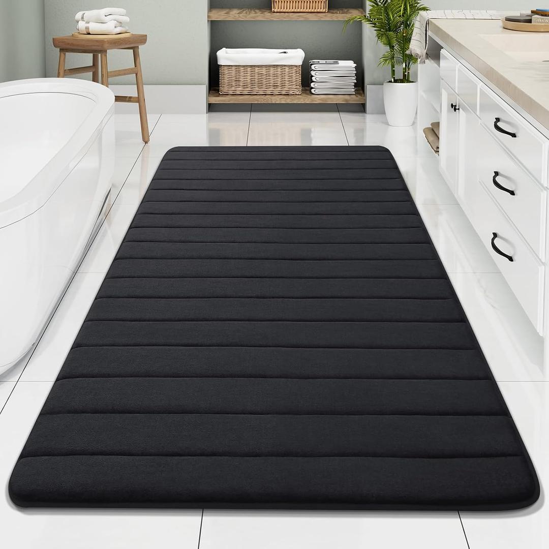 Buganda Memory Foam Bath Mat, 70" x 34", Ultra Soft and Non-Slip Bathroom Rugs, Water Absorbent and Machine Washable Bath Rug Runner for Bathroom, Shower, and Tub, Black