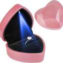 Luxury LED Lighted Engagement Ring Box  Heart Shaped Elegant Pink Ring Case for Wedding Rings, Perfect for Proposal, Anniversary, Ceremony, and Gift Giving