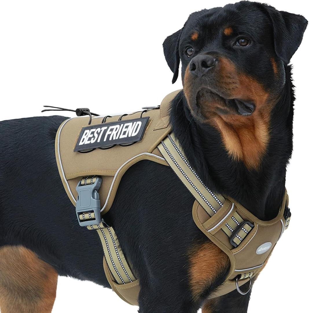 AUROTH Tactical Harness for Large Dogs No Pull Adjustable Pet Harness Reflective K9 Working Training Easy Control Military Service Pet Vest Army Yellow XL (XL(Neck:20-31",Chest:26-42"),75-135 lbs)
