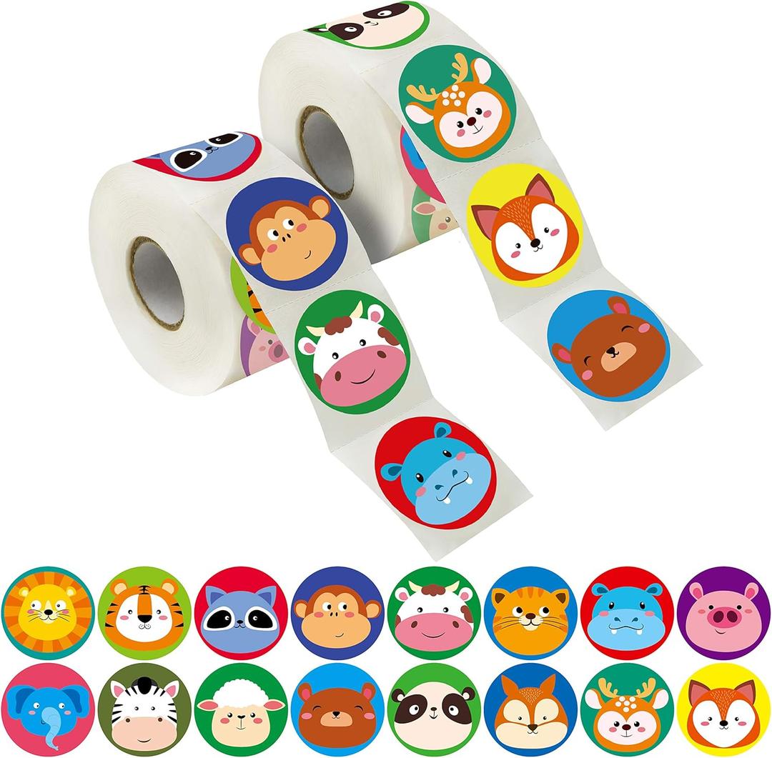 5 x 600 Adorable Round Animal Encouraging Incentive Stickers in 16 Designs with Perforated Line Expanded Version (Each Measures 1.5" in Diameter)