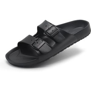 BEMGNAR Mens Lightweight Comfort Slides Double Buckle Slip-on Adjustable EVA Orthopedic Flat Sandals (Size 7, Black)