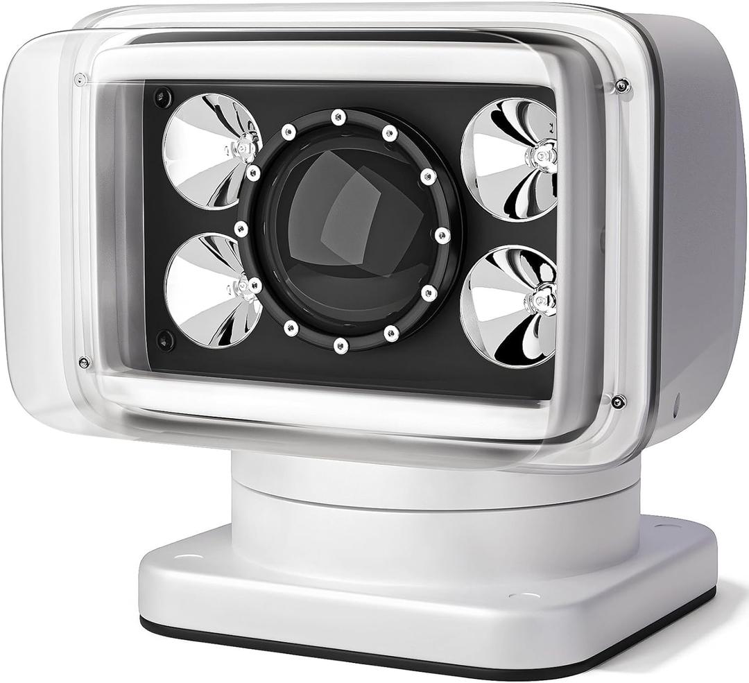 Remote Spotlight for Truck, Magnetic and IP68 Waterproof Marine Search Lights, Auto-Reset 360 Rotating Remote Spotlight for Boats Fire Truck Offroad Pickup and Car - White (White-70W LED)