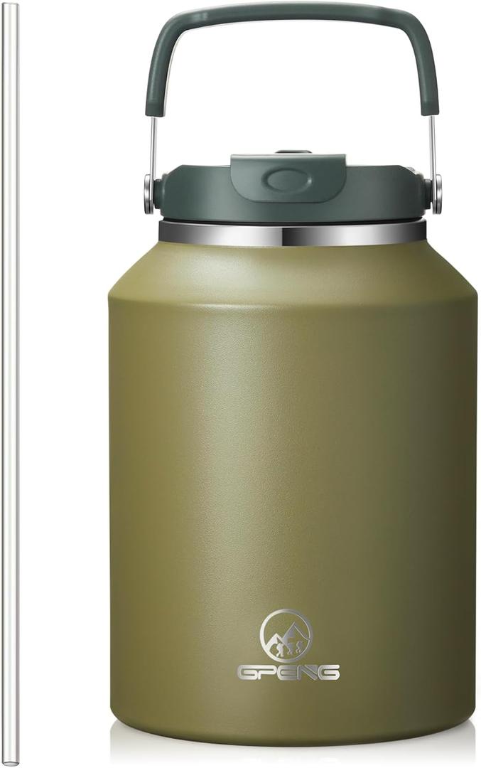 Gpeng 40 oz Tumbler with Handle, Water Bottles with Straw Lid, Insulated Stainless Steel Travel Mug Cup Holder Friendly, Keep Drinks Cold or Hot for 48+ Hours (50 Ounces)