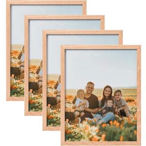 ATOBART 8x10 Set of 4 OAK Wood Picture Frame Solid Wooden Photo Frame Natural Wood Color Frames with Real Glass for Wall Mounting or Tabletop Living Room Bedroom Home Decor
