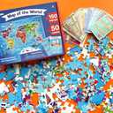 QUOKKA Puzzles for Kids Ages 4-6 - 150 Pcs Floor Puzzles World Map for Kids Ages 4-8 Preschool Activities - Includes 50 Cards with 400+ World Facts - Continent-Shaped Jigsaw Puzzle Gift for Girls Boys