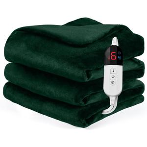 Heated Blanket Twin Fast Heating Bed Electric Blankets Throw Flannel with 6 Heating Levels & 4 Hours Auto Off, Over-Heated Protection ETL, Double-Sided Flannel Green