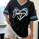 Baseball Shirt Women Oversized Baseball Mom Tshirts Game Day Short Sleeve Casual Loose Graphic Tees Tops (Black, L)