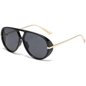 LJCZKA Oversized Pilot Sunglasses for Women Men Trendy Large Double Bridge Shield Sun Glasses Fashion 70s Big Shades