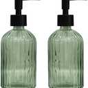 Green Glass Soap Dispenser Set with Black Pump, 13.5oz Refillable Liquid Hand Soap Dispenser, Lotion Dish Soap Dispenser for Modern Home Decor, Bathroom, Kitchen Countertop, Hotel(2 Pack)