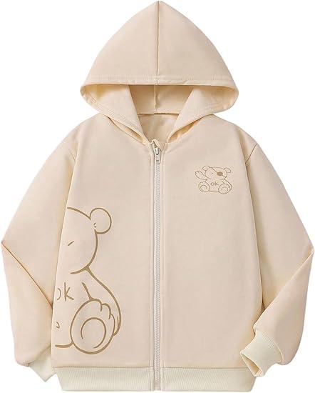 Verdusa Girl's Cartoon Bear Zip Up Hoodie Sweatshirt Cute Long Sleeve Hooded Jacket, 8Years