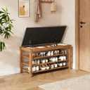 Solid Wood Shoe Bench with Storage, Flip-Top Soft-Close Lid, Adjustable Shelves, Cushioned Entryway Shoe Rack Organizer, 31.5