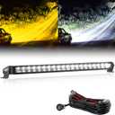 White Amber LED Light Bar 22 Inch Single Row 300W Super Bright Dual Color Slim Spot Flood Combo LED Work Light Driving Fog Lamp with Wiring Harness for Pickup Off Road Truck ATV UTV Boat