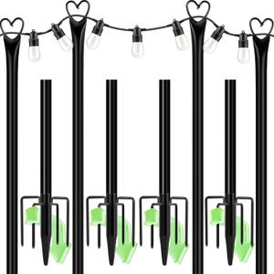 XDW-GIFTS String Light Poles with Fork for Outdoor, 4 Pack 9.8 FT Tall Metal Posts for Hanging String Lights Patio, Yard, Deck Light Holders Outside Lighting Poles for Backyard