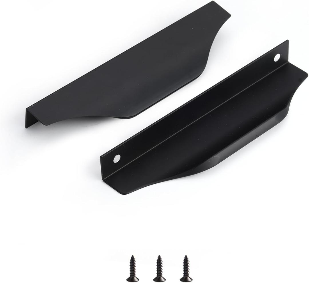 Edge Finger Tab Pulls for Cabinets Invisible Kitchen Concealed Drawer Dresser Bathroom Fat Cupboard Cabinet Pull Hidden Handles Aluminum Pack of 6 Black 6" Overall Length Easy Installation