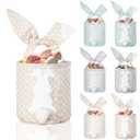 Cosblank 6 Pcs Bunny Canvas Bags Rabbit Print Basket with Foldable Ears Candy Goodie Bunny Tote Gift Bag for Birthday Party Decorations Supplies(Vivid Color,Plaid and Dot)