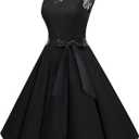 Bbonlinedress Women's 1950s Vintage Rockabilly Swing Dress Lace Cocktail Prom Party Wedding Guest Dress (Black, M)