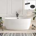 FerdY Tahiti 59" Acrylic Freestanding Bathtub, Elegant Oval Shape Soaking Bathtub, Glossy White, Matte Black Drain & Matte Black Overflow Assembly Included cUPC Certified