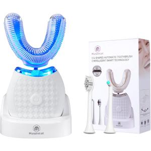 Automatic Electric Ultrasonic Toothbrush for Adults, U-Shaped Hands-Free for 360 Clean Teeth Fast, 3 Modes for Whitening,Electric Automatic Toothbrush Set for Home or Travel(White)