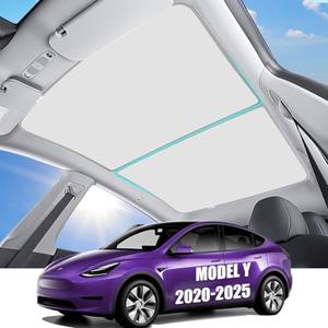 2025 Upgraded Sunshade Roof for Tesla Model Y 2025-2020 [Never Sag] Heat Insulation Glass Roof Sunshade for Tesla Model Y Accessories,Visor Sunroof Sun Shade UV Reflector Reflective Covers-White