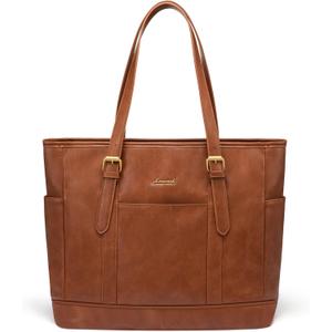 LOVEVOOK Laptop Tote Bag for Women,Vintage Leather Work Tote Bag for Women Computer Briefcase Bag,Waterproof Teacher Business