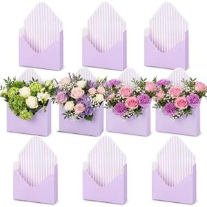 Geyee 10 Pcs Graduation Florist Bouquet Envelope Boxes Class of 2026 Purple Flower Bouquet Packaging Gift Paper Wrapping Flower Bags for Arrangements Wedding Party Birthday, 9.3 x 3 x 13.8''