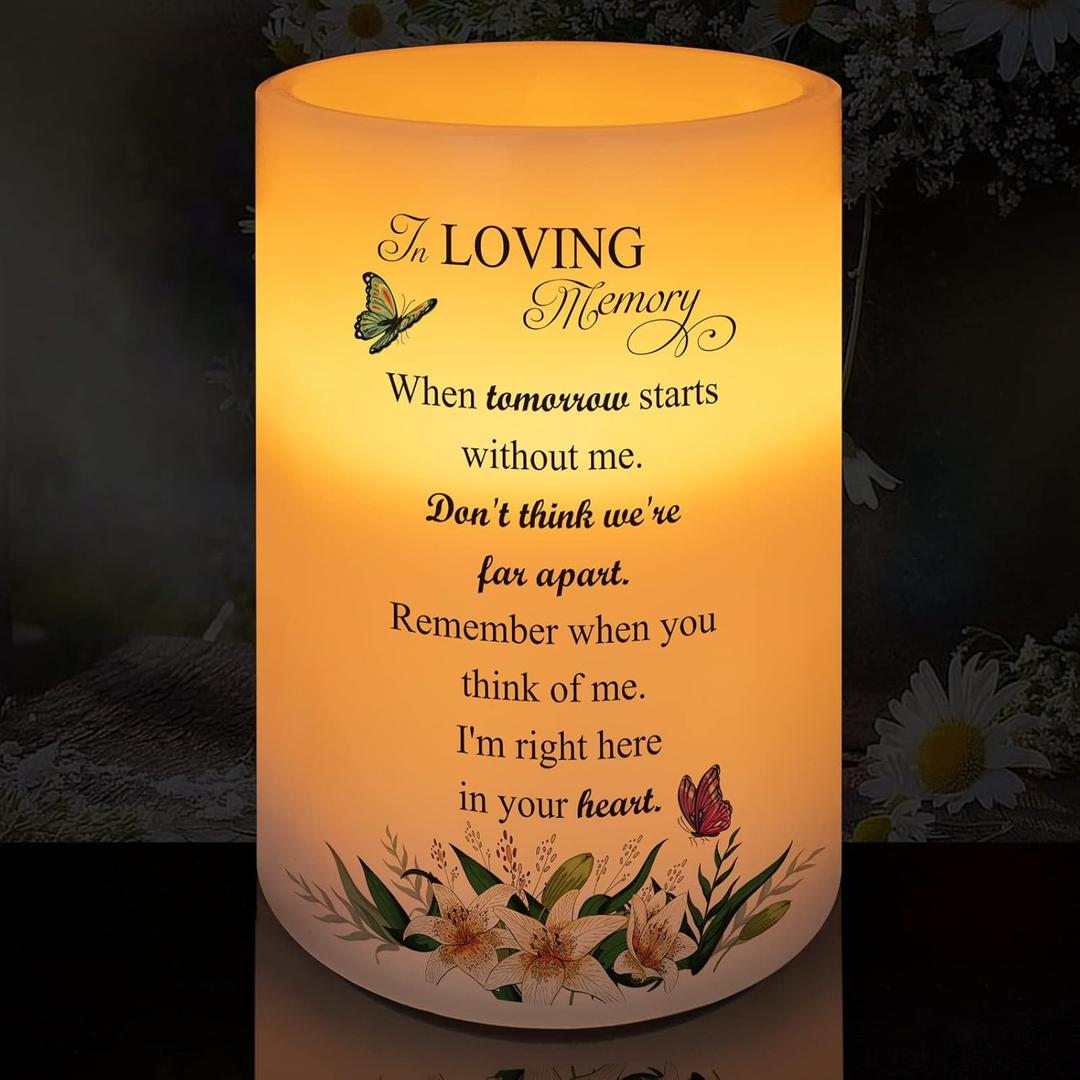 Flameless Candle Real Wax LED Light with Timer Sympathy Gift for Loss of Loved One Memorial Gifts for Loss of Mother Father Bereavement Gifts Remembrance Gifts (6" x 4") (When Tomorrow Starts Without Me)
