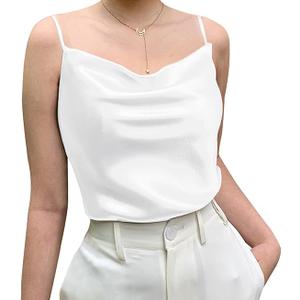 Women's Silk Tank Top Ladies V-Neck Camisole Silky Loose Sleeveless Blouse Satin Tank Shirt, XL