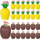 24 Pieces Tropical Pineapple Coconut Cups Plastic Hawaii Cups with Hibiscus Flower Straws for Adults Hawaiian Luau Party Summer Beach Party Pineapple Carnival Celebrations Birthday Decorations