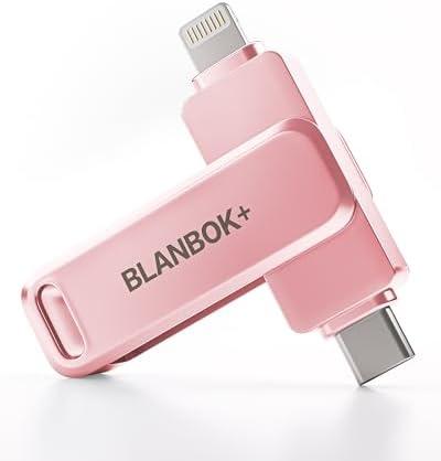 BLANBOK+ MFi Certified 256GB iPhone Photo Stick, USB Flash Drive for Photo/Video Backup, High-Speed Thumb Drive Compatible for iPhone/iPad/Android/PC (Pink)