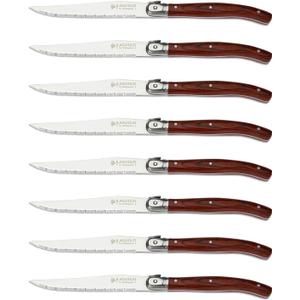 Steak knives Serrated Edge Sharp Light Premium Dishwasher Safe Stainless Steel Knife Set of 8 Wood Handle with Gift Box