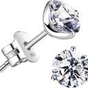 Raneecoco "STUNNING FLAME" 18K Gold Plated Silver Brilliant Cut Simulated Diamond CZ Stud Earrings (White-Gold-Plated-Sterling-Silver, 1.5)