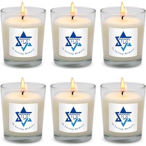 6 Pack White Yahrzeit Candles - Yahrzeit Memorial Candles, Memorial Bereavement Gifts for Loss of Loved One, Jewish Sympathy, Natural Soy Wax Hand Poured