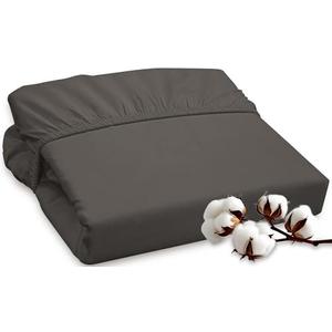 ROYALE LINENS 300 Thread Count 100% Long Staple Combed Cotton Fitted Sheet Queen - Super Soft Deep Pocket Bottom Sheet - Fitted Sheets Only - Elastic Sheets (Queen, Grey)