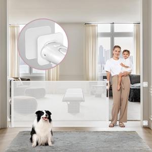 Punch Free Retractable Baby Gate Extra Wide Dog Gate, 75" Wide Retractable Dog Gate, Mesh Baby Gate Retractable Gate, No Drill Baby Gate for Stairs, Doorways, Kitchen, Decks, Indoor & Outdoor, White