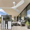 60" Solid Wood Ceiling Fans without Light, 60 Inch Real Wood Ceiling Fan with Remote Control and 3 blade, Natural Wood Ceiling Fan White, Indoor Outdoor Ceiling Fans for Patio, Bedroom, Living room