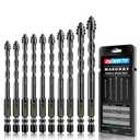 DKIBBITH 4-Flute Serrated Masonry Drill Bit Set (10-Piece, Black) - 3/16" to 1/2" for Concrete, Tile, Brick, Glass, Ceramic