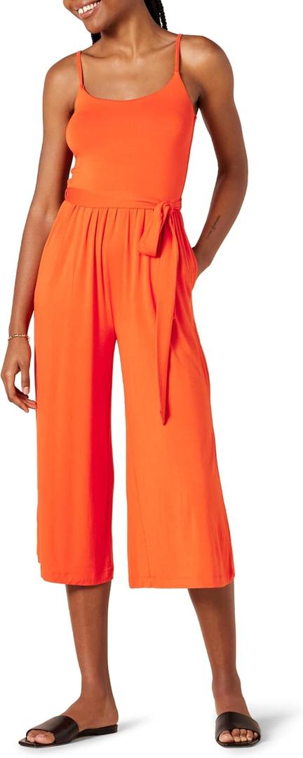 Amazon Essentials Women's Jersey Cami Cropped Wide Leg Jumpsuit (Orange, M)