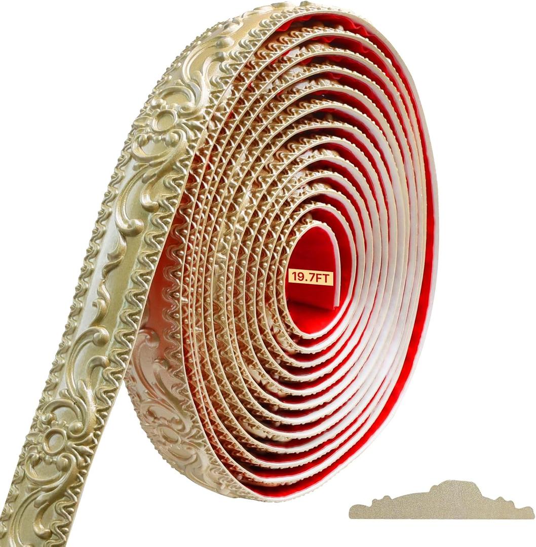 Storystore Molding Trim Wall Trim, 1.4 in x 19.7 FT Peel and Stick Wall Molding for Mirror Frames, Furniture, Ceiling Decor (Champagne Gold)