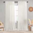KOUFALL Natural Linen Curtains 90 Inches Long 2 Panels Back Tab Rod Pocket Boho Farmhouse Semi Sheer Privacy Large Window Curtains for Living Room Bedroom W 72 x L 90,Cream Ivory